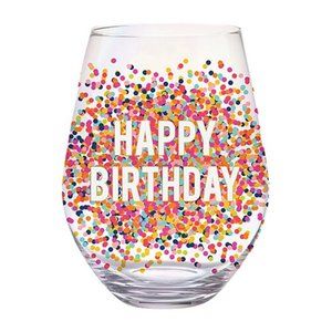 Happy Birthday Jumbo Confetti Wine Glass - NWT (In Box) 30oz